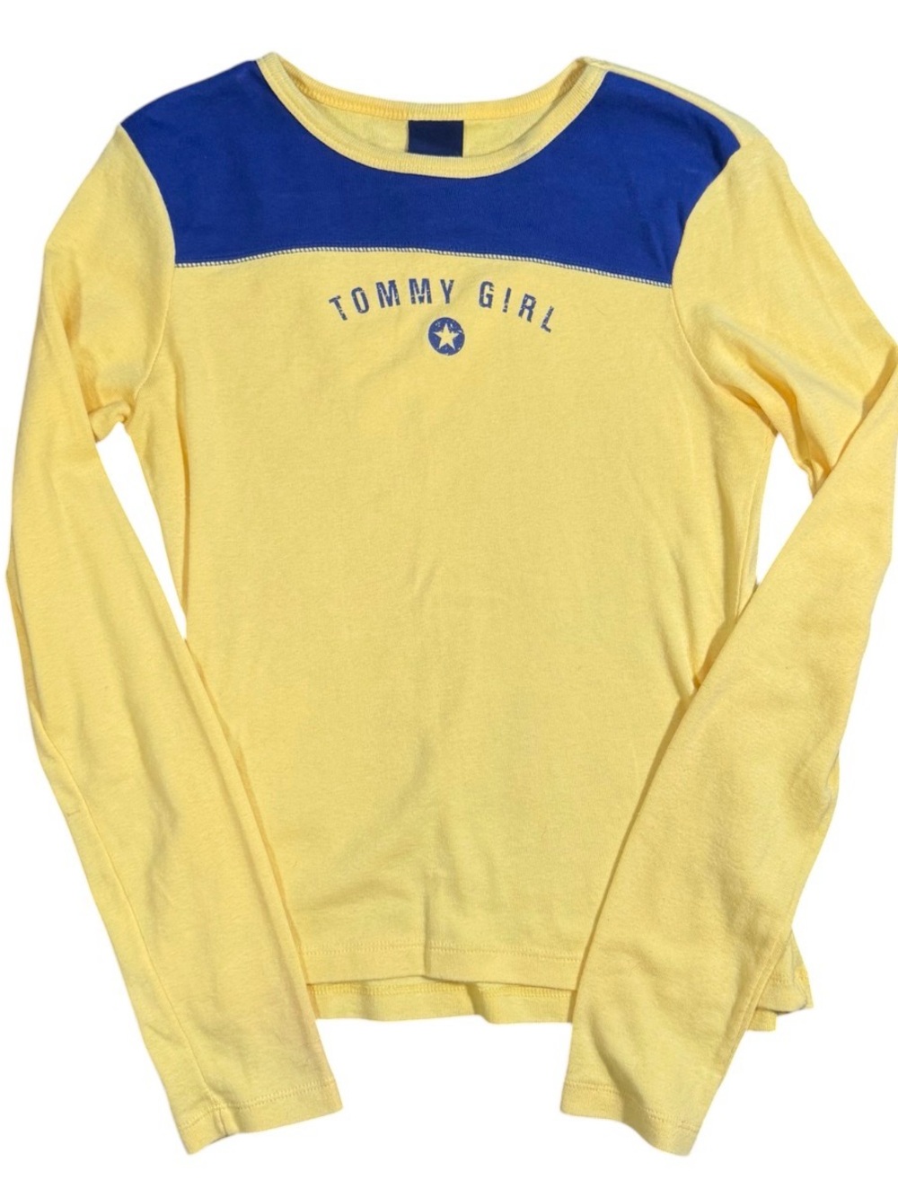 Vintage 90s/Y2K Women’s Tommy Hilfiger Tommy Girl Yellow/Blue Long Sleeve Tee M